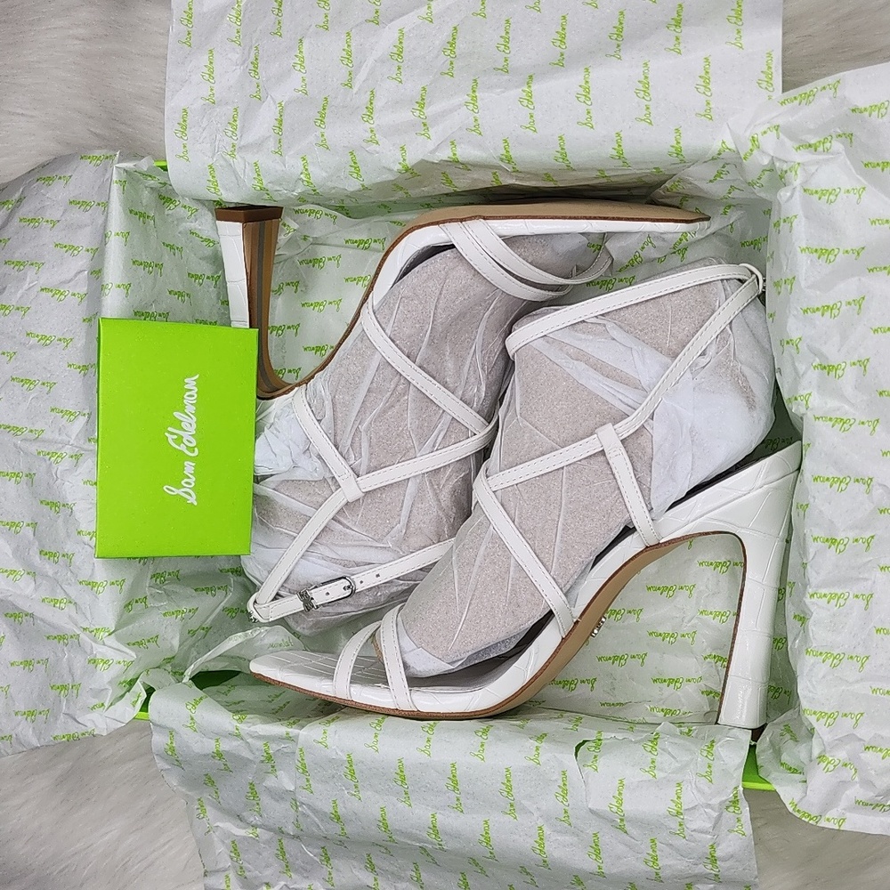 Sam Edelman Lela Strappy High Heels White Leather New In Box - Picture 7 of 17
